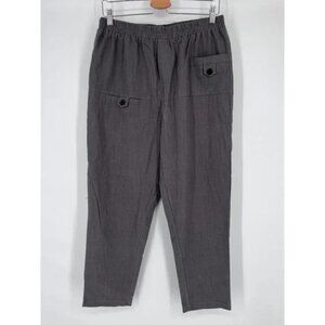 Minibee Tapered Elastic Waist Pants Gray Linen/Cotton Lagenlook Relaxed L